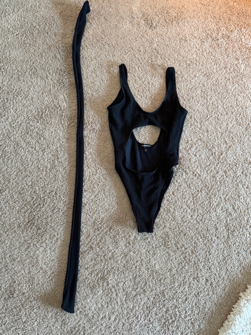 Black Ribbed Cutout One-Piece Swimsuit